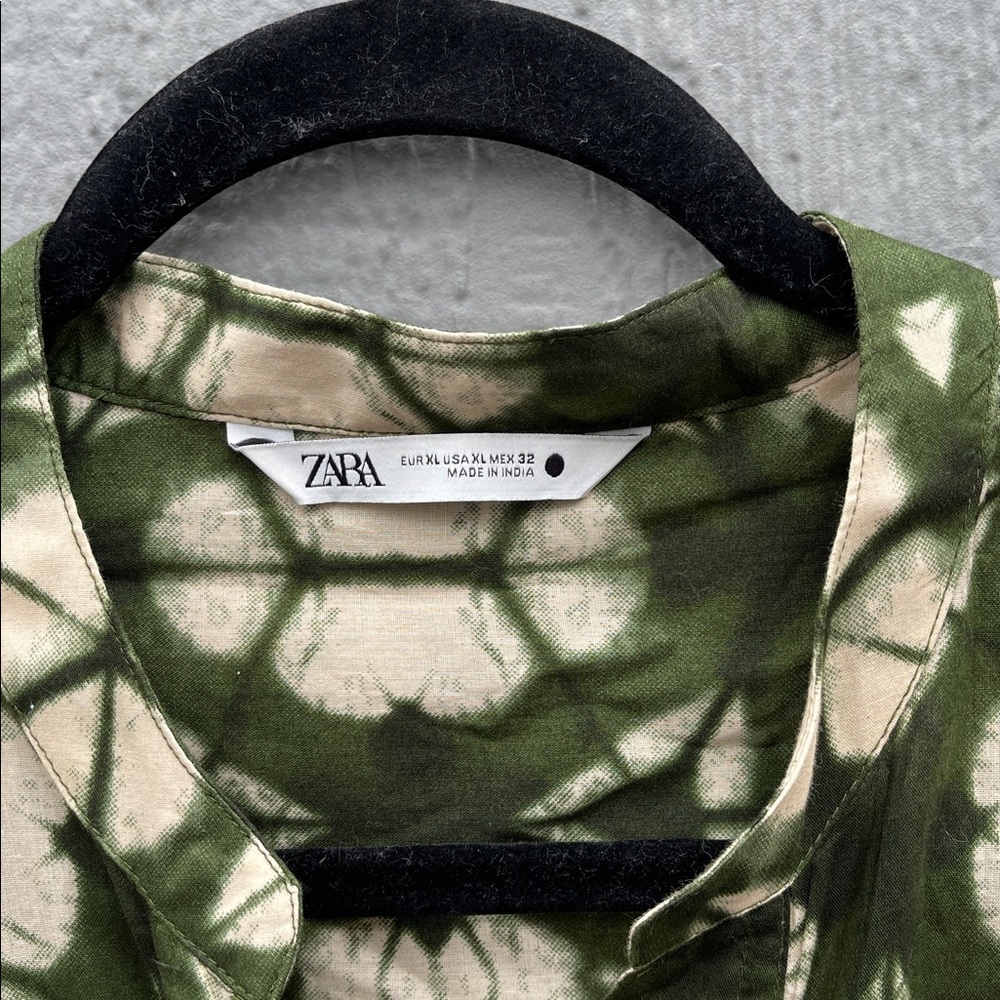 Zara Green and Cream Long Sleeve Tunic Dress Size: XL - Picture 3 of 12